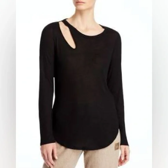 Alo Yoga Ribbed Peak Black Cutout Long Sleeve Top size L - Picture 2 of 6